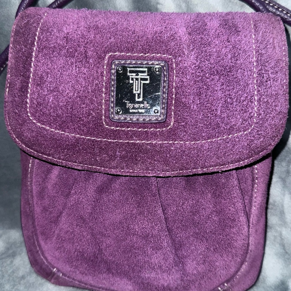 Vintage Tignanello Royal Purple Plum Suede Shoulder Crossbody Bag Lined
